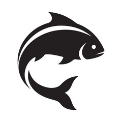Fototapeta premium Fish silhouette vector icon with curved body and fins for fishing logo and seafood branding