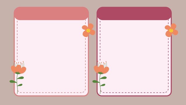 Cute floral blank note pages with pastel color palette and dashed borders, perfect for journaling or scrapbooking