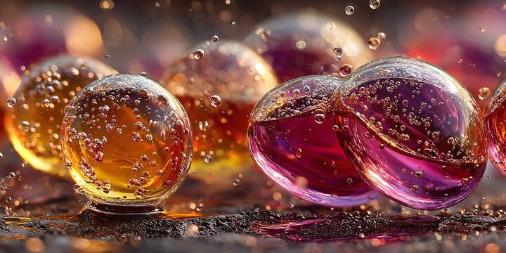 Vibrant colorful glass marbles with sparkles scattered on a reflective surface indoors