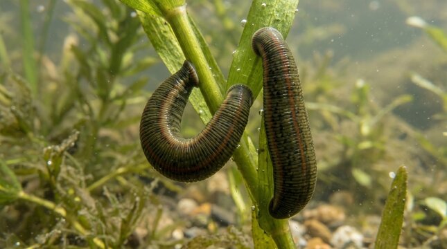 Leeches in Natural Habitat, Medical Parasites in Freshwater Environment