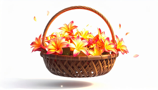 Vibrant Plumeria Flowers in Woven Basket