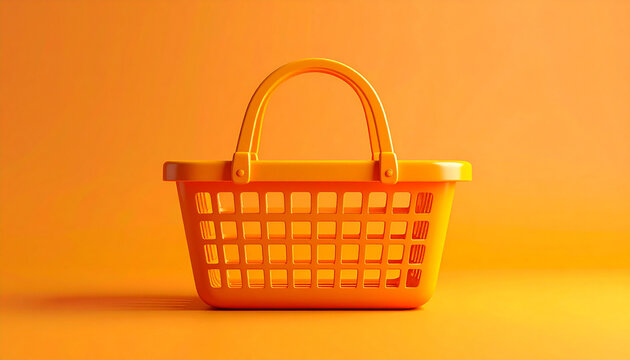 Empty shopping basket on orange