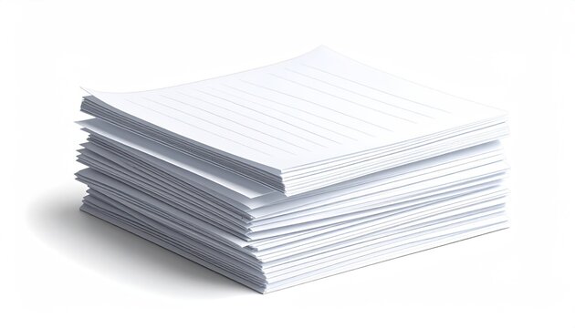 Stack of lined white paper sheets clean simple isolated on a white background studio shot