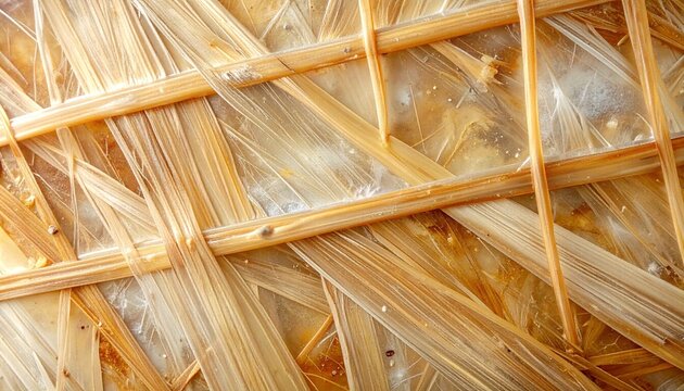 Close-up of a traditional thatched roof made from dried palm leaves and bamboo showcasing natural textures and rustic craftsmanship.