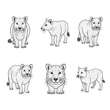 Line art of six tiger cubs in different poses.