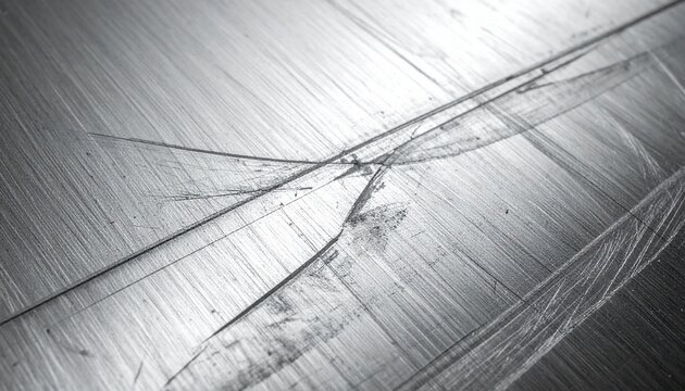 Close-up of a scratched and textured metallic surface with intersecting lines and subtle reflections.