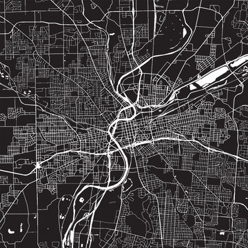 Dayton Ohio Vector Map, Detailed City Street Map Black and White Minimalist Line Art