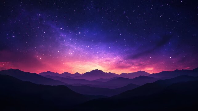 Majestic Mountain Ranges Under a Vibrant Starry Night Sky With the Milky Way Visible
