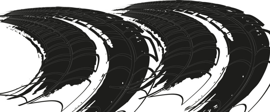 Vector Print Textured Tire Track . Design Element . Car tread silhouette . Mud splash grunge texture vector.