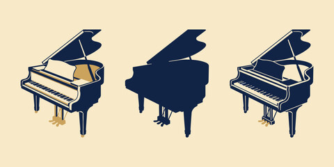 Grand Piano Illustration Collection with Classical Musical Instrument Designs for Entertainment Graphic Design Projects © GeetaRani