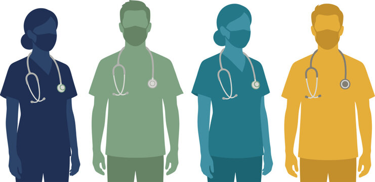 Medical Staff Silhouette Collection with Doctor and Nurse Uniform Characters for Healthcare Graphic Design Projects
