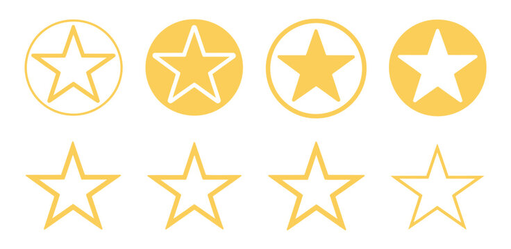 Star Rating Icon Set, Customer Review and Rating System, Five Stars Quality Feedback Symbols, Flat and Realistic Vector Illustration, EPS 10 Format.