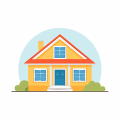 Fototapeta premium Illustration of a Yellow House with Red Roof and Blue Door
