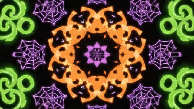 Dynamic Halloween vector background featuring exploding festive elements like jack-o-lanterns, flying bats, and ghostly spirits against a dark atmospheric night sky with particle effects.