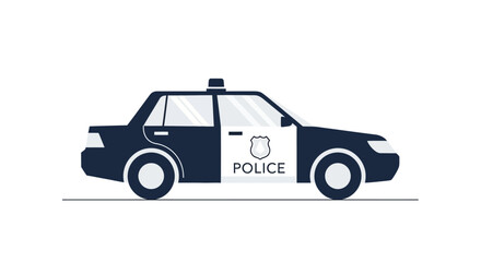 Stylized illustration of a dark blue police car with a siren. © Konco