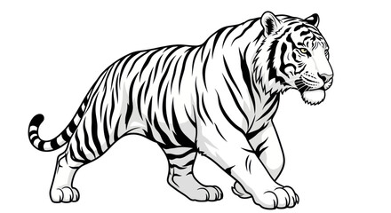 Fototapeta premium White Tiger Illustration, Majestic Predator, Black Stripes, Powerful Stance, Vector Art