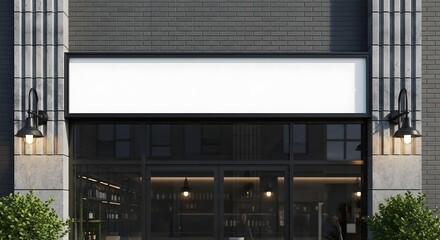 Obraz premium Exterior storefront mockup with blank signage and black brick wall architecture