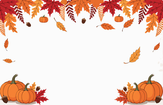 Autumn Halloween pumpkin border frame with orange leaves and harvest decoration