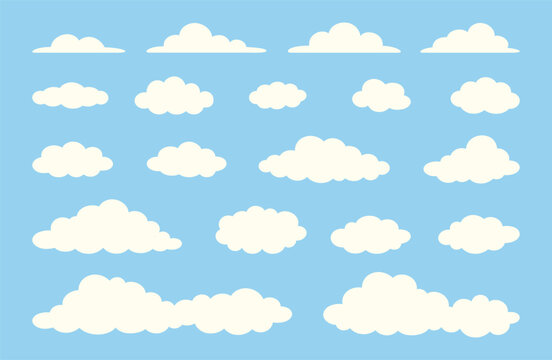 A collection of cloud sources of various shapes. Simple and cute vector illustration.