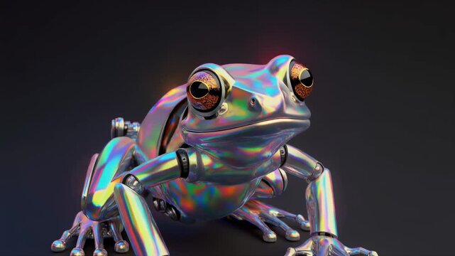 Holographic Metallic Iridescent Frog Cyborg 4K Generative AI