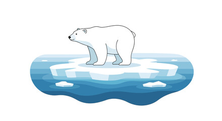 Illustration of a polar bear standing on a floating ice floe in the arctic ocean © JK