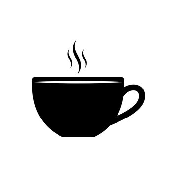 Silhouette Coffee Cup with Steam Isolated on White