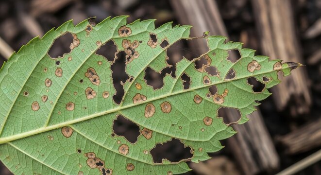 Decaying Green Leaf Showing Signs of Disease and Damage