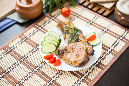 Fried Pork. Ribeye Steak
