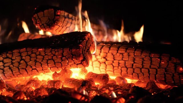 Brick wall ablaze with fiery flames close-up fire burning