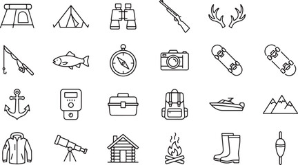 Outdoor Adventure, Hunting, and Camping Line Art Vector Icon Set © Open Expression