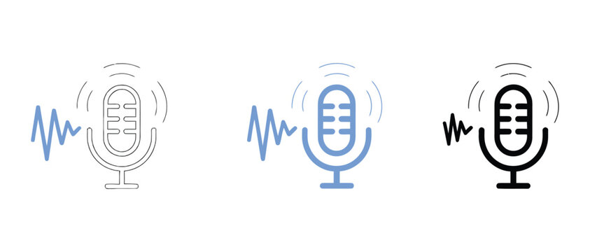 AI Smart Voice Assistant Microphone Icons Featuring Digital Voice Command and Communication Symbols