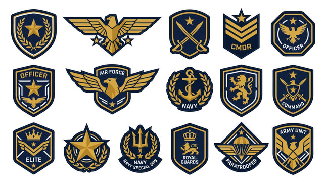 Military Patches and Emblems Set - Navy, Air Force, Army Symbols