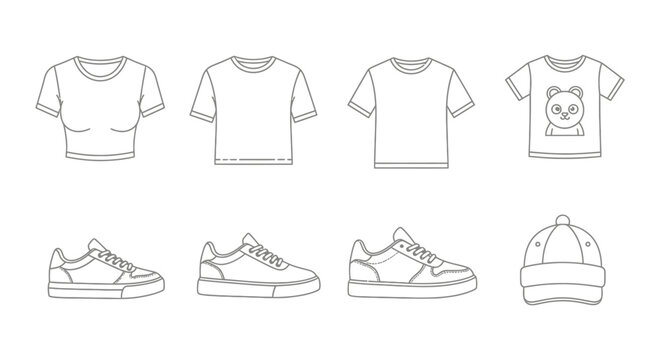 Tshirt and sneaker collection, cap illustration, fashion set