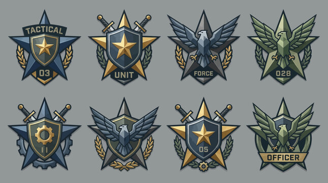 Military Badges and Insignia Set: Tactical, Unit, Force, Officer