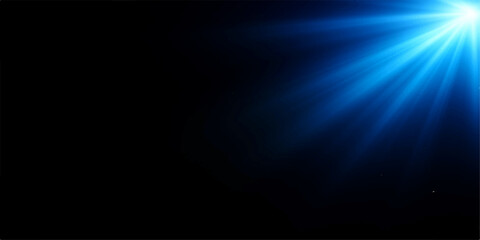 Fototapeta premium A dramatic burst of brilliant blue light emanates from the upper right corner, casting radiant beams against a deep black background, suggesting energy, innovation, or a celestial event.