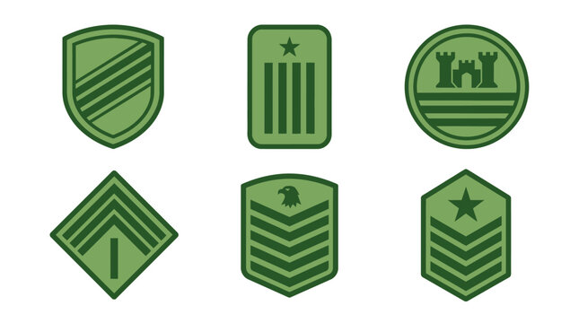 Military Insignia Badges Set Green Icons on White Background