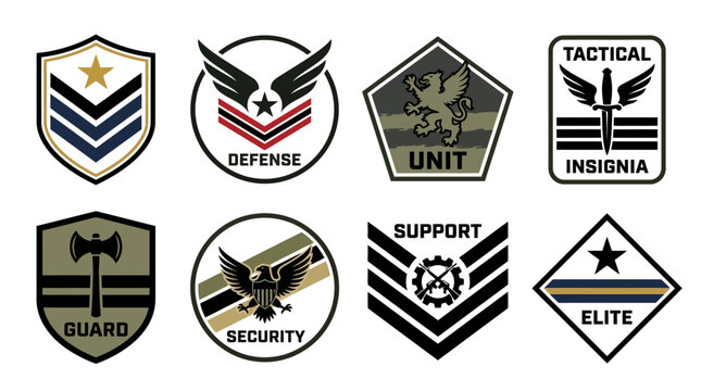 Military Insignia Badges Set: Tactical, Elite, Guard, Unit, Defense, Security