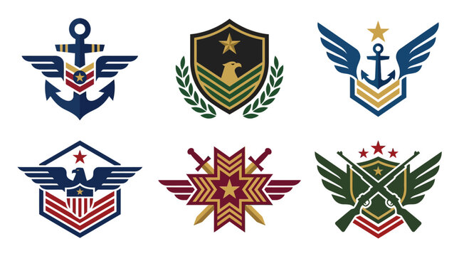 Military Insignia Collection: Anchor, Eagle, Swords, Rifles - Emblems & Badges Set