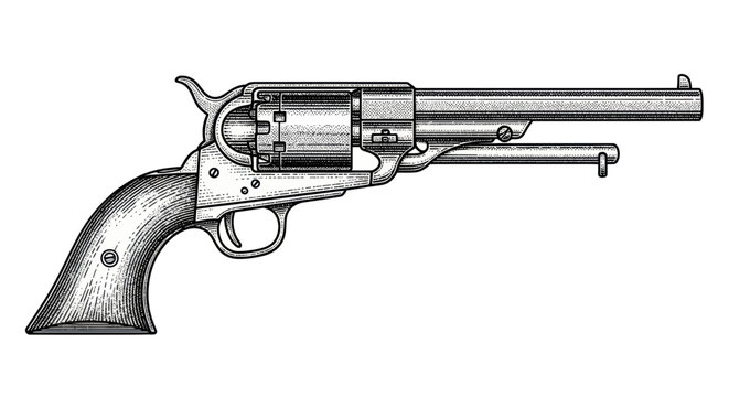 Vintage Revolver Illustration - Old Western Handgun, Engraved Style