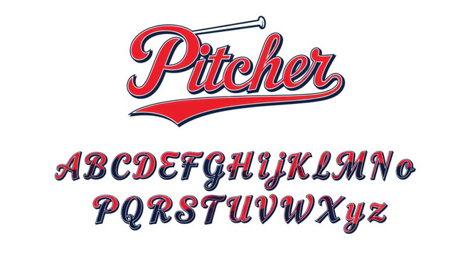 Baseball Pitcher Font Style Alphabet Set, Sports Typography