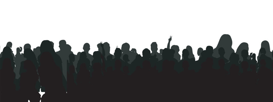 Vector silhouette illustration of a crowd of people dancing and celebrating at a concert party