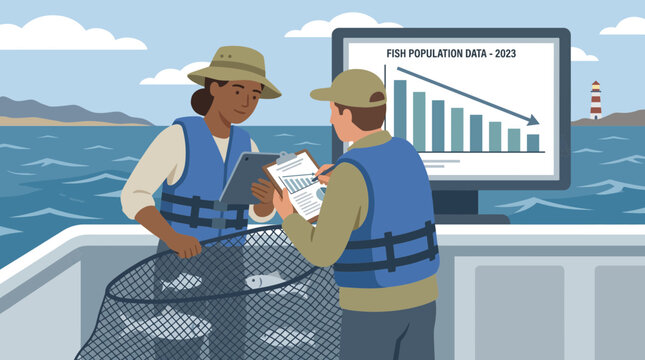 Marine Biologist Documenting Declining Fish Population Data