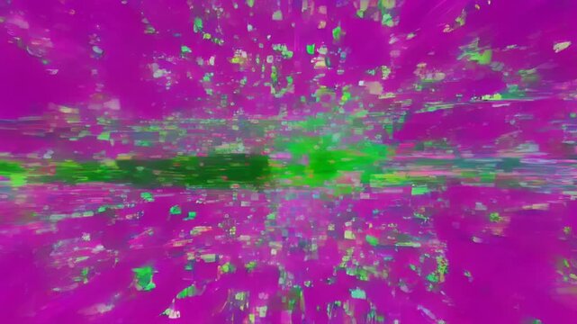 Glitch digital effect colourful horizontal abstract pattern with magenta and green motion lines, vibrant modern background with neon streaks and dynamic futuristic texture