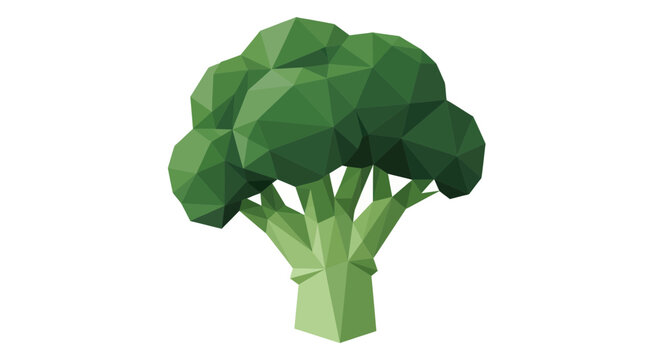 Low Poly Broccoli, Geometric Green Vegetable, Isolated on White Background, Healthy Food Icon