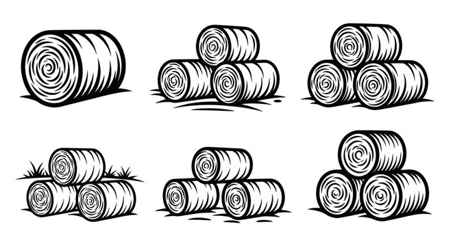 Round Hay Bales Collection - Farm Agricultural Objects