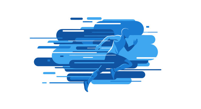 Runner Silhouette Speed Motion Abstract Blue Background