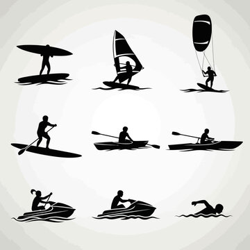 Silhouette Sports Collection - Summer Water Activities Icon Set