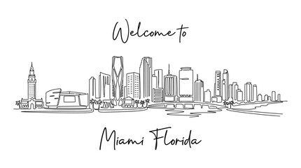 Fototapeta premium Miami Florida Skyline Illustration: Urban Cityscape, Ink Drawing