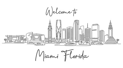 Fototapeta premium Miami Florida Skyline Illustration: Travel Destination Sketch, Black and White.