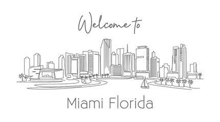 Fototapeta premium Miami Florida Skyline Illustration, Welcome to the City